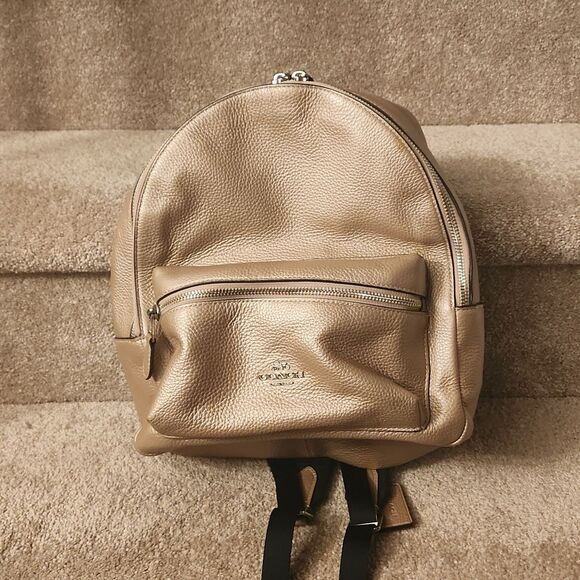 Coach "Charlie" Champagne Gold Mini Backpack Pebbled Leather - Picture 1 of 13